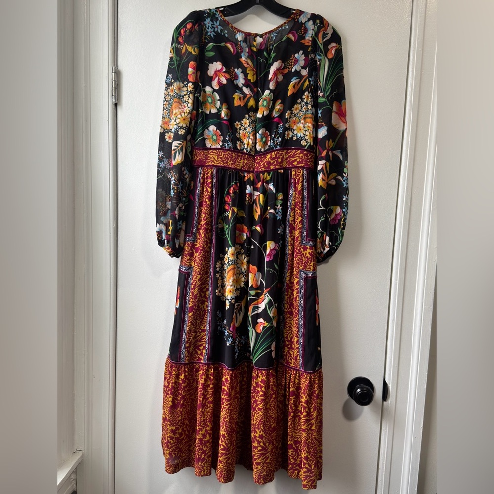 Anthropologie Black and Orange Tiered Sundress with Bishop Sleeves - Picture 11 of 16